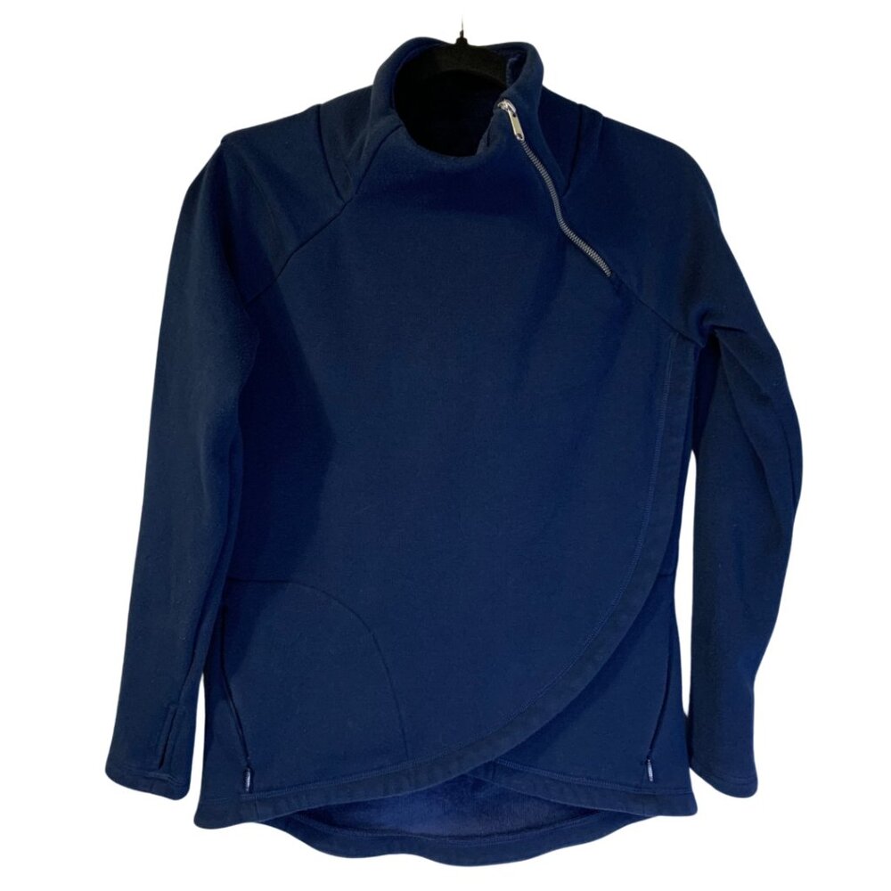 Athleta Cozy Karma Asymmetrical Pullover Women's Size XS Navy Blue Hiking Winter